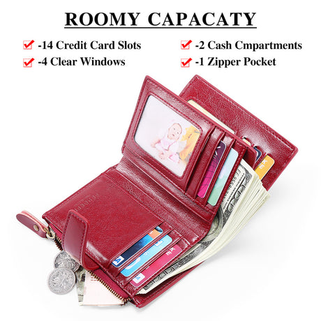 Beige Premium Genuine Leather RFID Blocking Women's Wallet - Lightweight, Multi-Functional, and Stylish