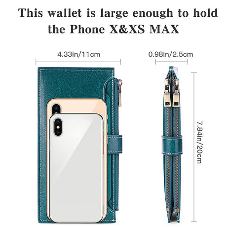 Light Blue Large Capacity Women's Leather Wallet - RFID Blocking Card Holder