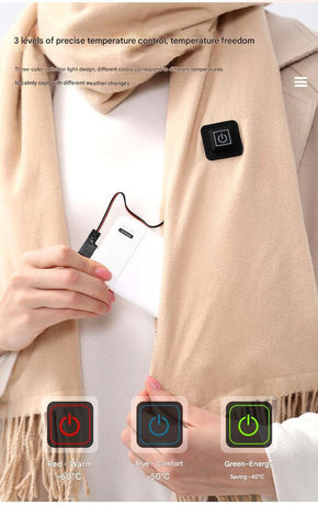 Large Plaid Heated Scarf - Electric Warming Scarf, Winter Outdoor Essential (Without power bank)