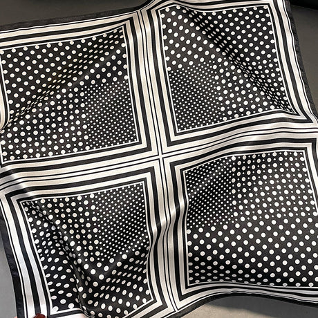 Black Polka Dots 53cm Silk Scarf - 100% Mulberry Silk, Floral Print, Women's Square Scarf Shawl (Style 5)