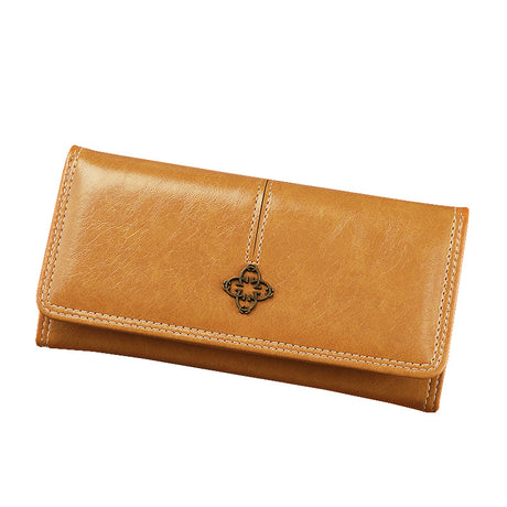 Yellow Classic Long Bifold Wallet for Women - Large Capacity Card Holder
