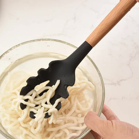 Dark Grey And Brown 12-Piece Silicone Kitchen Utensil Set - Non-Stick Food-Grade Silicone Cooking Tools with Wooden Handles and Holder