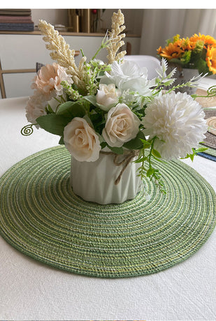 8 Pcs Khaki Woven Round Placemat - Non-Slip, Heat-Resistant Dining Table Mat, 30cm