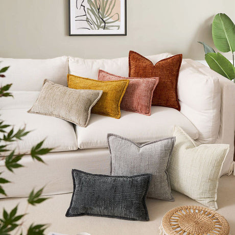Light Grey Chenille Crosshatch Textured Pillow Covers Set of 2 - Modern Minimalist Sofa Bed Cushion Covers 45x45cm & 30x50cm(without pillow core)