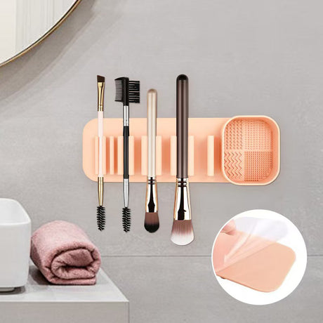 3 Pcs Yellow Silicone Makeup Brush Organizer and Cleaning Rack - Wall-Mounted Holder with Brush Cleaning Texture