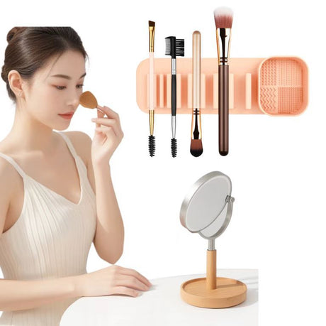 3 Pcs Grey Silicone Makeup Brush Organizer and Cleaning Rack - Wall-Mounted Holder with Brush Cleaning Texture