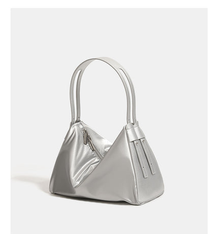 Silver Luminous Silver Nylon Underarm Shoulder Bag - Convertible Crossbody Hobo with Pouch - Lightweight & Modern