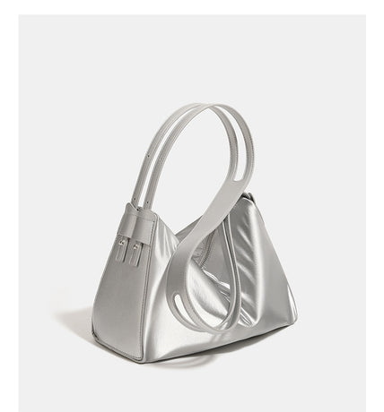 Silver Luminous Silver Nylon Underarm Shoulder Bag - Convertible Crossbody Hobo with Pouch - Lightweight & Modern