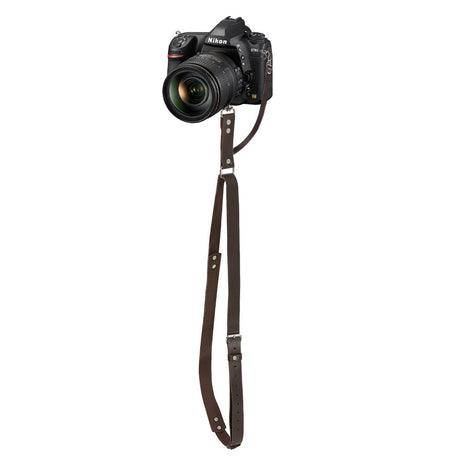 Black Adjustable Genuine Leather Camera Strap - Crossbody Shoulder Sling for DSLR/SLR(The camera is a prop and is not included)