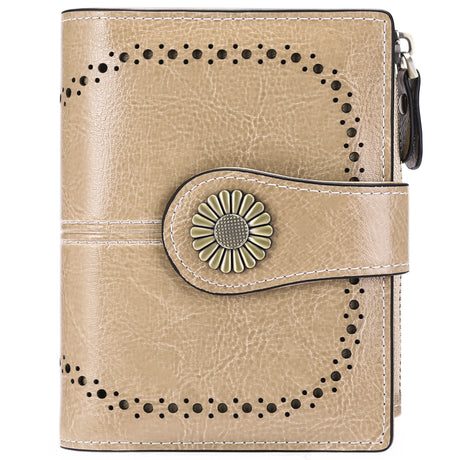 Green (64 grain) Women's Short Leather Wallet - European Style Waxed Leather Coin Purse with Zipper Card Holder in Red