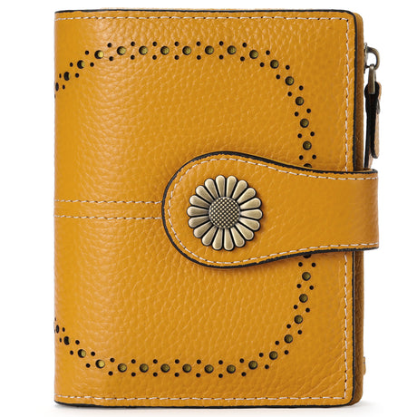 Yellow (Wrestling) Women's Short Leather Wallet - European Style Waxed Leather Coin Purse with Zipper Card Holder in Red