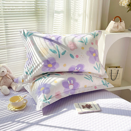 Purple Flower 100% Cotton Pillowcase Set (Pack of 2) - Breathable Standard Size 48x74cm Pure Cotton Pillow Covers