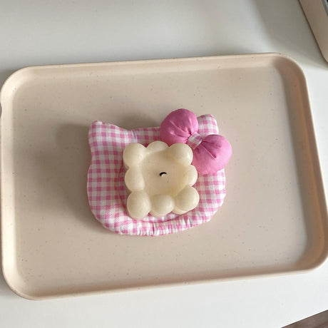Korean INS Kitty Quilt Insulation Pad, Cute Fabric Kitchen Mat, Desktop Decoration (White and Red)