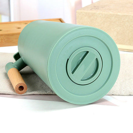 1000ml White thermos bottle with wooden handle, double-layer glass liner coffee pot, suitable for hot and cold drinks