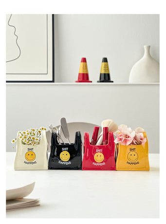 Red Ceramic Desktop Organizer - Cute Hand Shaped Pencil Holder and Makeup Brush Storage for Home and Office