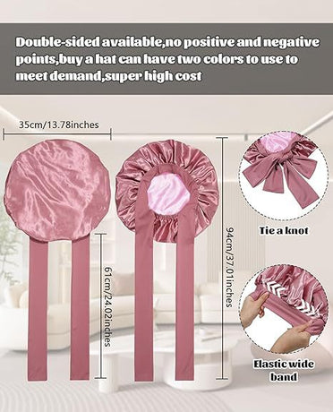 Luxury Double-Sided Satin Bonnet with Elastic Band(Navy blue + light blue lining)