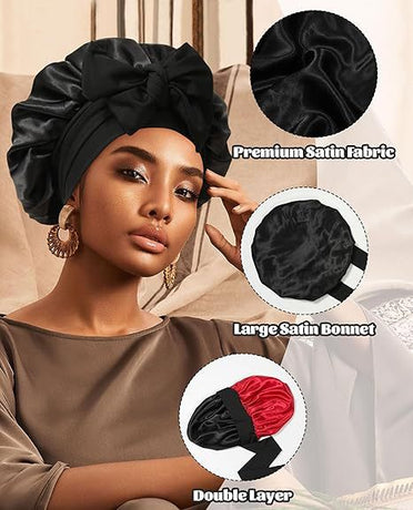 Luxury Double-Sided Satin Bonnet with Elastic Band(Purple + light purple lining)