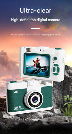 Compact 4K Digital Camera - 50MP, 16x Zoom, 2.4-inch IPS Screen, WiFi & Fill Light - Retro CCD Style(Green)