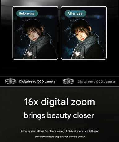 Compact 4K Digital Camera - 50MP, 16x Zoom, 2.4-inch IPS Screen, WiFi & Fill Light - Retro CCD Style(White)