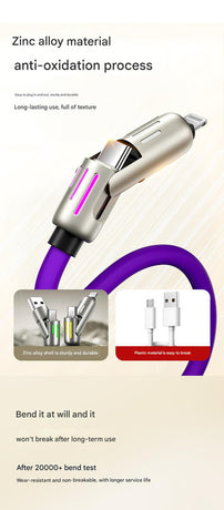 Universal PD Fast Charging Cable with LED Indicator - Zinc Alloy, Durable 1.5m Silicone Cord - Multiple Connector Options(Pink)