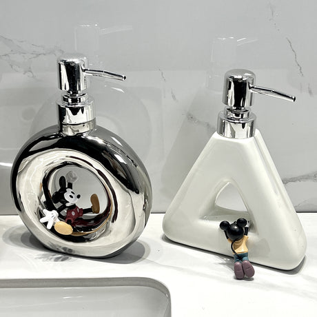 Modern Ceramic Soap & Lotion Dispenser - Unique Geometric Designs, 300ml Capacity(Triangular lotion bottle, silver)