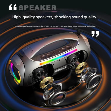 Portable Bluetooth 5.3 Speaker - 60W Powerful Sound, RGB Lights, Multiple Inputs(black)