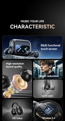 Smart TWS Earbuds with Full Touch Screen Case - Wireless 5.4, Open-Ear, Noise Reduction(purple)
