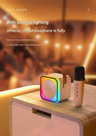 Beige Fun Portable Party Speaker - Karaoke Machine with Two Wireless Microphones and Voice Effects