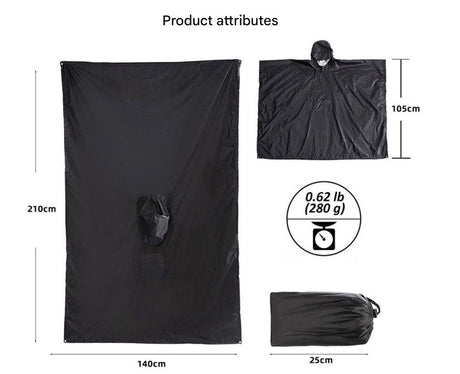 Army Green Portable Outdoor Camping Poncho - Can be used as Raincoat, Tarp, Ground Cover (Polyester silver coated without pockets)