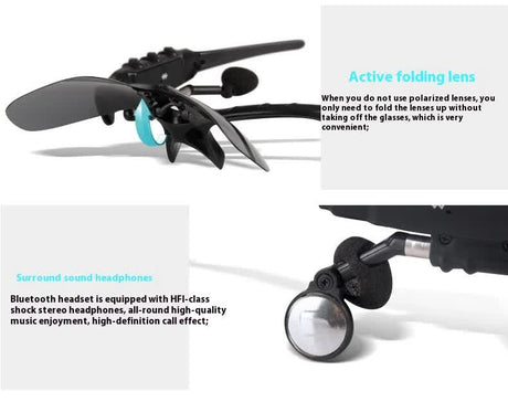 Black Bluetooth Sunglasses with Wireless Earbuds for Music and Calls