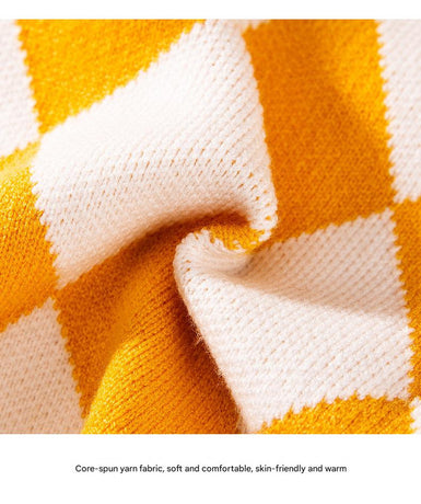 Classic Argyle Dog Sweater - Yellow & White Knit for Corgis & Medium Breeds (Size : S)