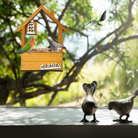 Brown Charming Wooden House Hanging Bird Feeder - Attract Wild Birds to Your Garden