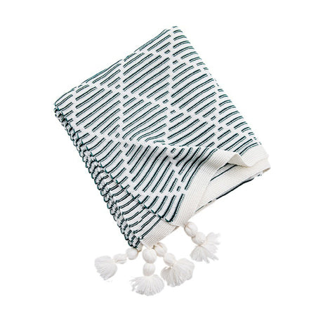 Purple and Beige Diamond Pattern Soft Cozy Knit Throw Blanket with Tassels - Geometric Pattern Lightweight Acrylic Blanket for Sofa Couch Bed, 130x150cm