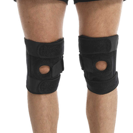 Blue Adjustable Knee Brace Support (Pair) with Dual Spring Stabilizers & Patella Gel Pad - Non-Slip for Sports Running Hiking