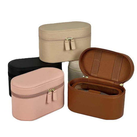 Pink Elegant PU Leather Makeup & Toiletry Bag - Large Capacity Travel Cosmetic Organizer with Brush Holder