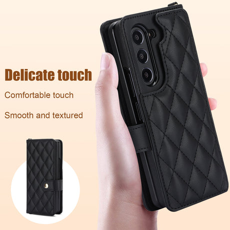 Purple Galaxy Z Fold4 Multi-Functional Leather Wallet Case for Samsung Z Fold Series - Crossbody with Pen Slot, Quilted Design
