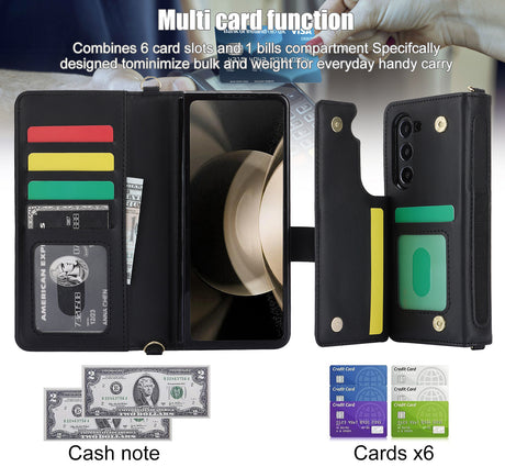 Purple Galaxy Z Fold6 Multi-Functional Leather Wallet Case for Samsung Z Fold Series - Crossbody with Pen Slot, Quilted Design