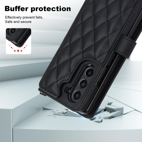 Purple Galaxy Z Fold6 Multi-Functional Leather Wallet Case for Samsung Z Fold Series - Crossbody with Pen Slot, Quilted Design