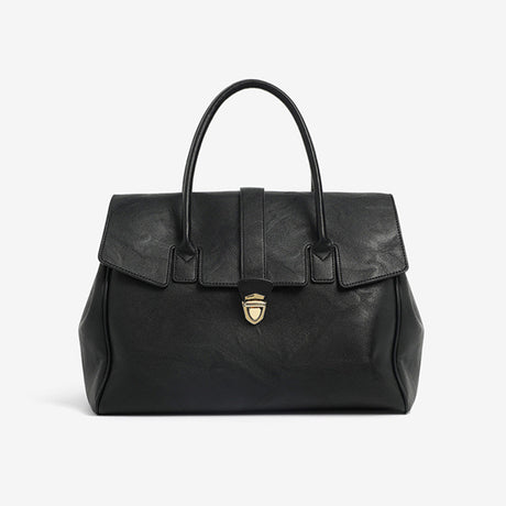 Black Spacious Women's PU Leather Tote Bag with Laptop Compartment
