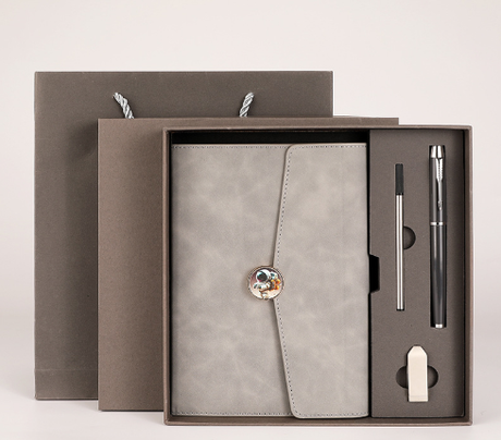 Grey Premium A5 Three-Fold Notebook Gift Set with 16GB USB and Pen