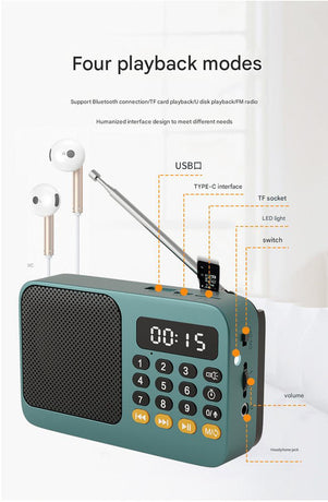 Portable Digital Music Player & FM Radio,4 Playback Modes, LED Flashlight(Red)