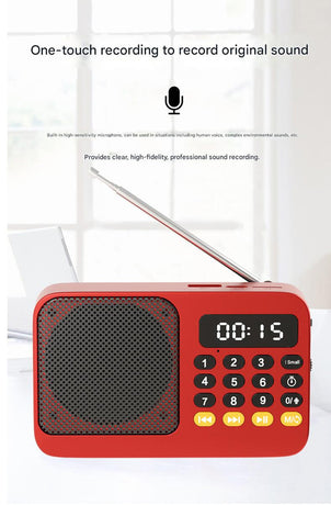 Portable Digital Music Player & FM Radio,4 Playback Modes, LED Flashlight(Red)