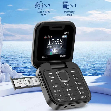 i16 Pro Mini Flip Phone - Dual SIM, AI Lens Digital Camera, Compact & Stylish Design(black)