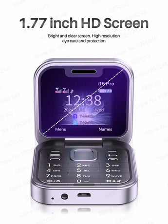 i16 Pro Mini Flip Phone - Dual SIM, AI Lens Digital Camera, Compact & Stylish Design(black)