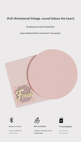 Retro Phonograph Bluetooth Speaker - Rotating Disc, Bluetooth 5.3, AUX/TF Card, 8H Playtime(Pink)