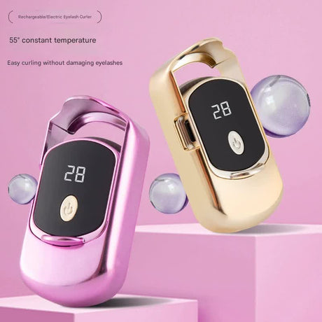 Rechargeable Electric Heated Eyelash Curler - 55C Constant Temperature, LED Display, Gentle Curling(Beige)