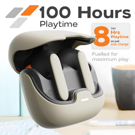 TWS Earbuds with Quad Mic Noise Cancellation - 100H Playtime, Bluetooth 5.3, 45ms Low Latency & Fast Charge(beige)