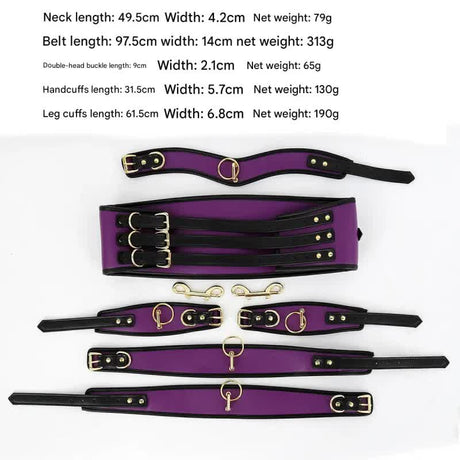 Adjustable PU Leather Bondage Restraint Set - Collar, Waist Belt, Hand & Leg Cuffs with Connectors(red)