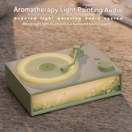 Retro Vinyl Record Player Bluetooth Speaker with Illuminated Art Panel & Aroma Diffuser(pink)