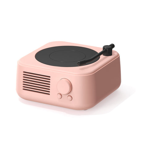 Retro Turntable Bluetooth 5.3 Speaker - 360 Surround Sound, FM Radio & TF Card Player(pink)